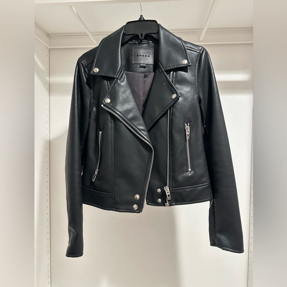 Blank NYC Black Faux Leather Biker Jacket with Asymmetrical Zipper